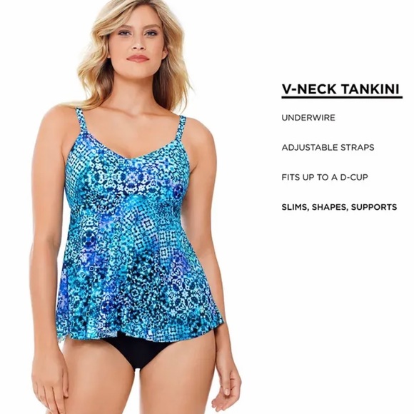 Swim Solutions Santorini Printed Underwire Tankini Top - Picture 2 of 6